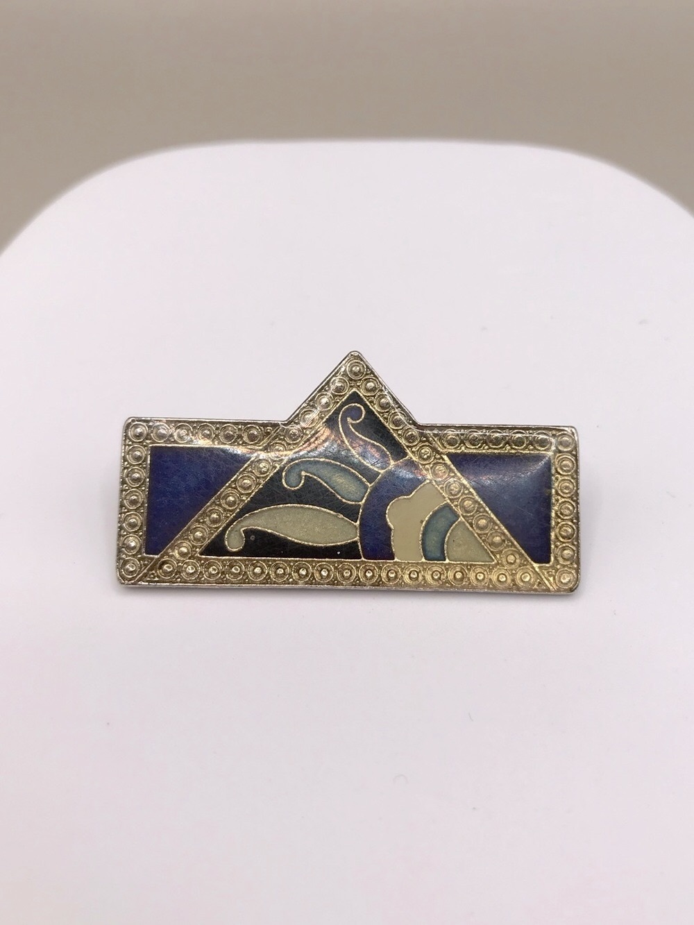 Vintage Gold-Tone Blue Enamel Art Deco Inspired Brooch